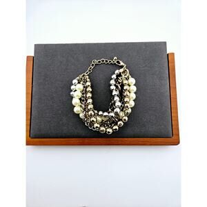 Premier Designs Multi-strand Stack Bracelet Metallic Chain Champagne Gold Silver